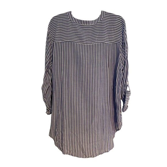 A.N.A. Women's Striped V-Neck Blouse Size L Casual Lightweight Hi Low Hem Flowy - Picture 2 of 10